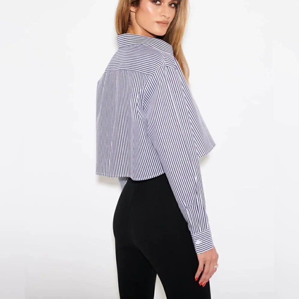 Effie Kats Striped Cropped Shirt - Picture 2 of 4